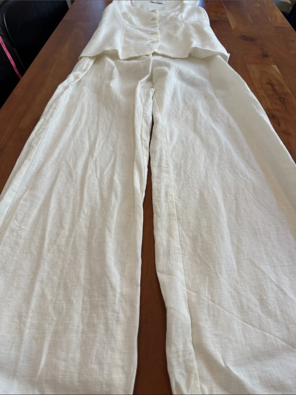 Mango Cream 100% Linen Sleeveless Button Jumpsuit